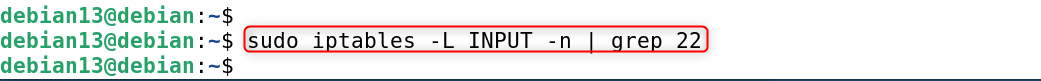 sudo iptables -L INPUT -n | grep 22