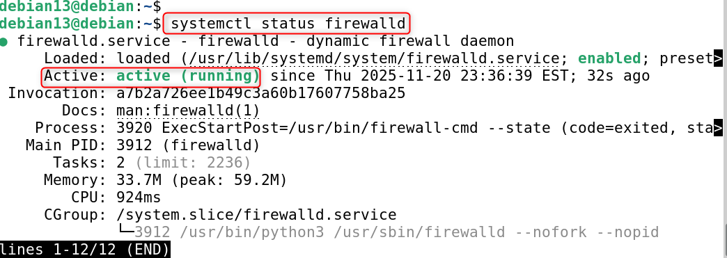systemctl status firewalld