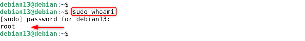 sudo whoami