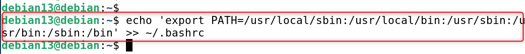 echo 'export PATH=/usr/local/sbin:/usr/local/bin:/usr/sbin:/usr/bin:/sbin:/bin' >> ~/.bashrc
