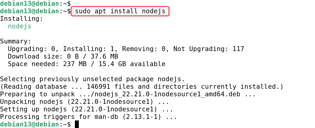 sudo apt install nodejs
