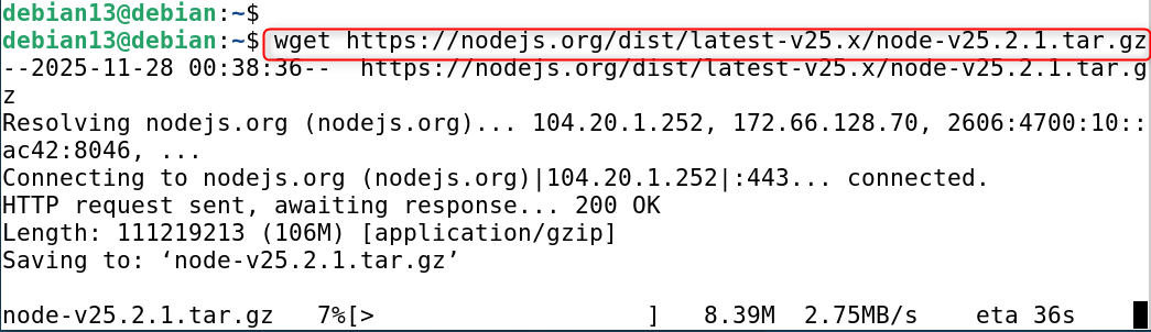 wget https://nodejs.org/dist/latest-v25.x/node-v25.2.1.tar.gz