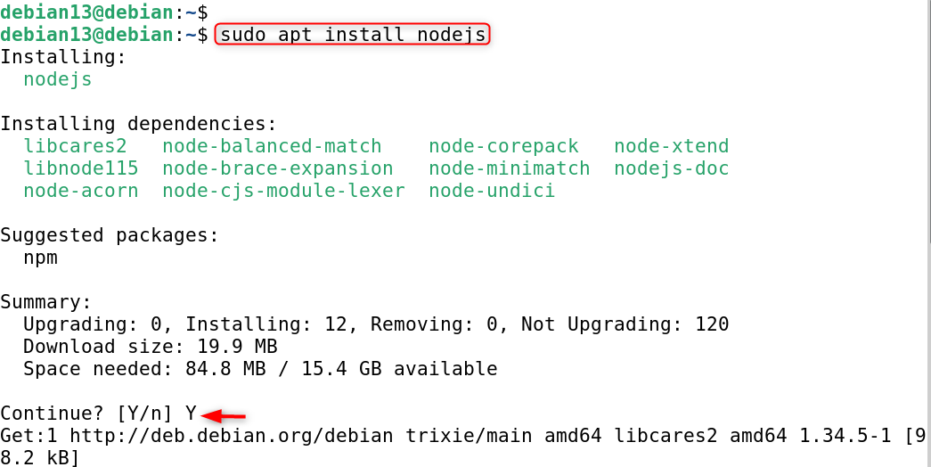 sudo apt install nodejs