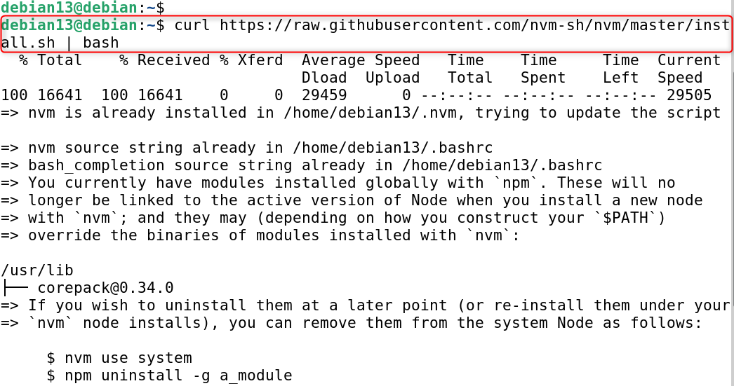 curl https://raw.githubusercontent.com/nvm-sh/nvm/master/install.sh | bash