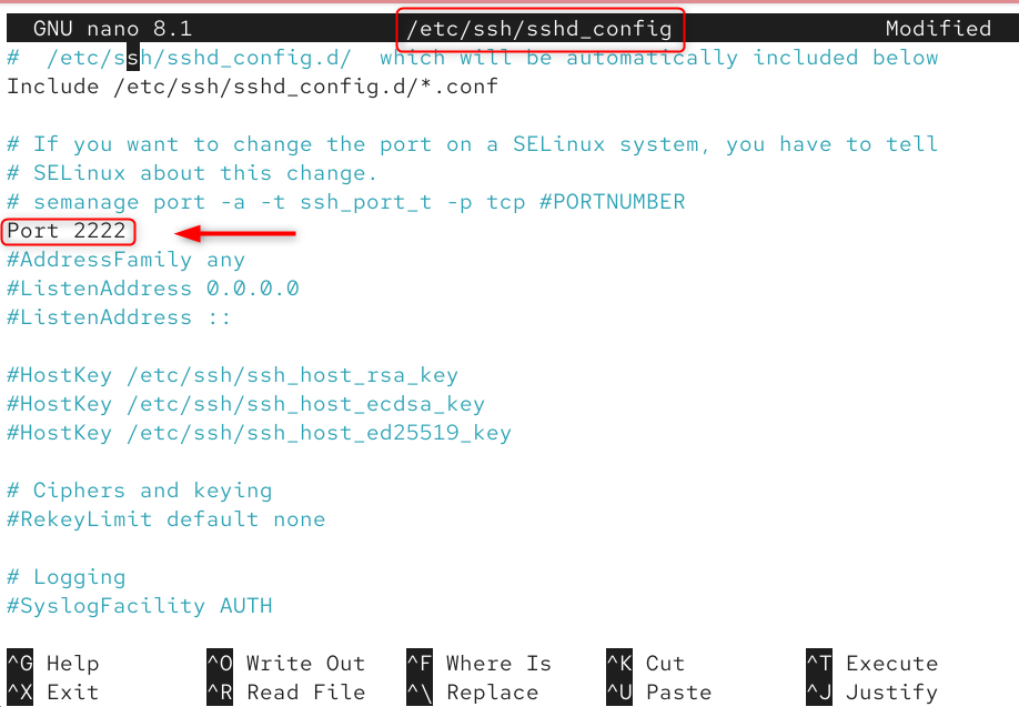 edit sshd configuration file