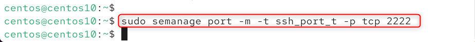 sudo semanage port -m -t ssh_port_t -p tcp 2222