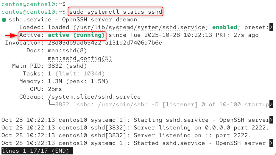 sudo systemctl status sshd
