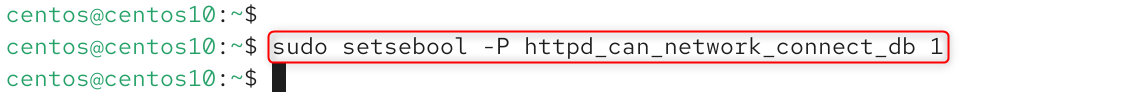 sudo setsebool -P httpd_can_network_connect_db 1