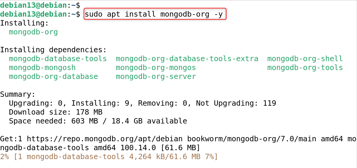 sudo apt install mongodb-org -y