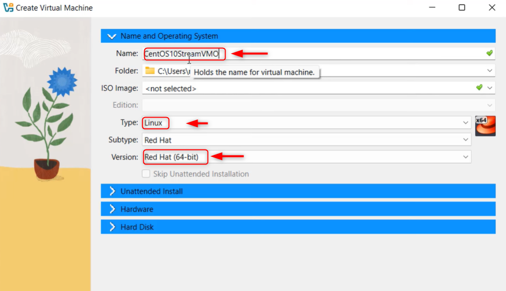 Name the new virtual machine in VirtualBox
