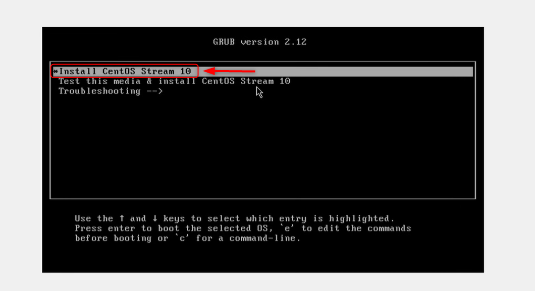 Start the CentOS installation in VirtualBox