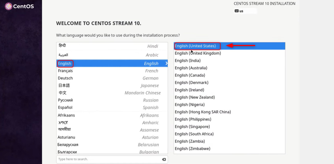 Choose language and keyboard layout