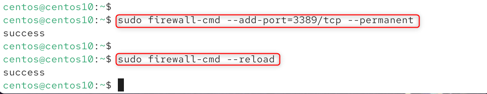 sudo firewall-cmd --add-port=3389/tcp --permanent