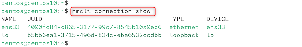 nmcli connection show