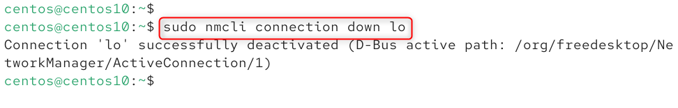 sudo nmcli connection down <connection-name>