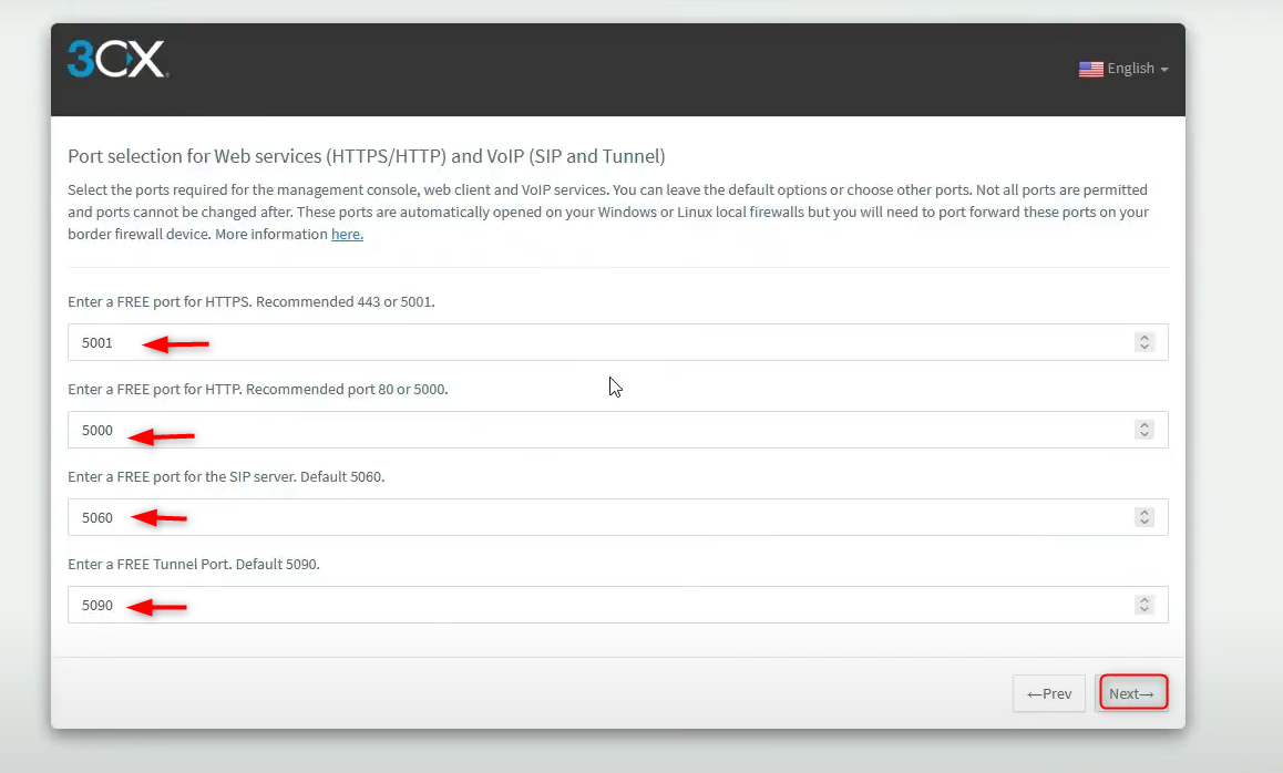 enter web and https ports information