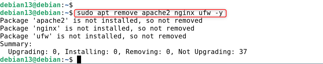 sudo apt remove apache2 nginx ufw -y