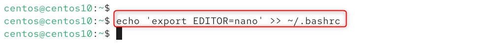 echo 'export EDITOR=nano' >> ~/.bashrc