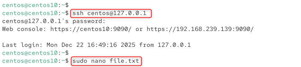 ssh centos@127.0.0.1