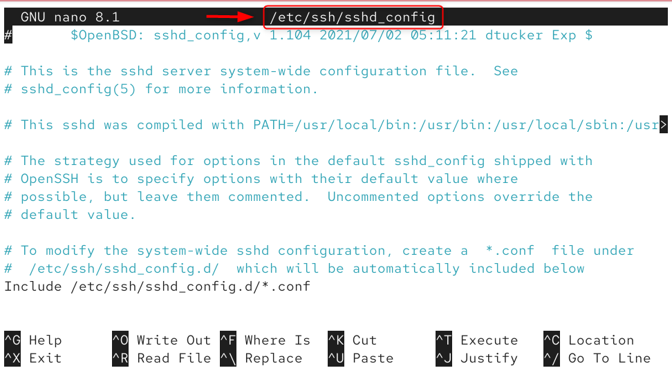 sudo nano /etc/ssh/sshd_config