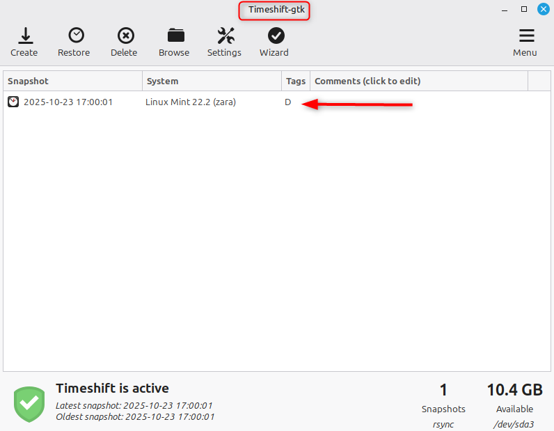 Linux Mint 22 timeshift
