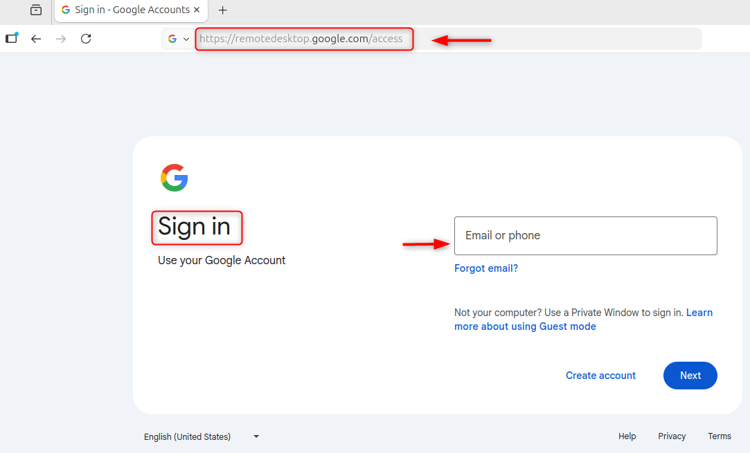 Sign in to remote desktop