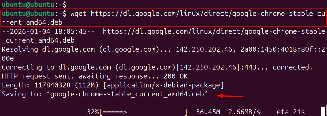 wget https://dl.google.com/linux/direct/google-chrome-stable_current_amd64.deb