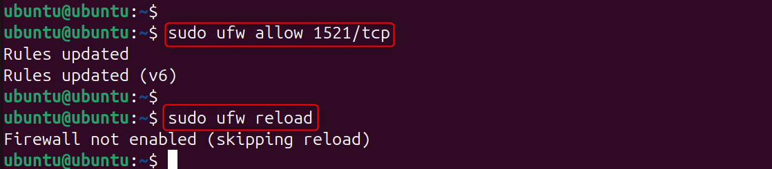 allow 1521 tcp port from firewall