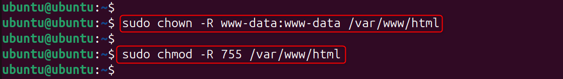 sudo chmod -R 755 /var/www/html