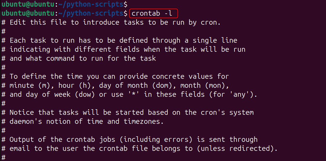 crontab -l