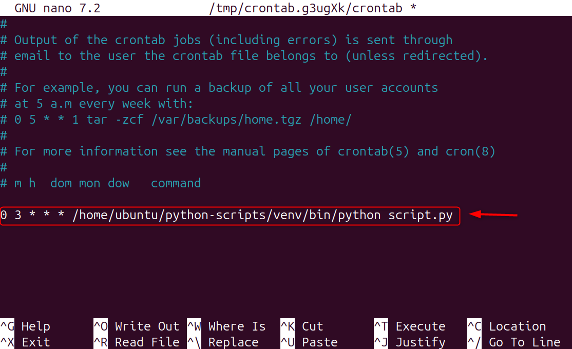 0 3 * * * /home/username/python-scripts/venv/bin/python script.py