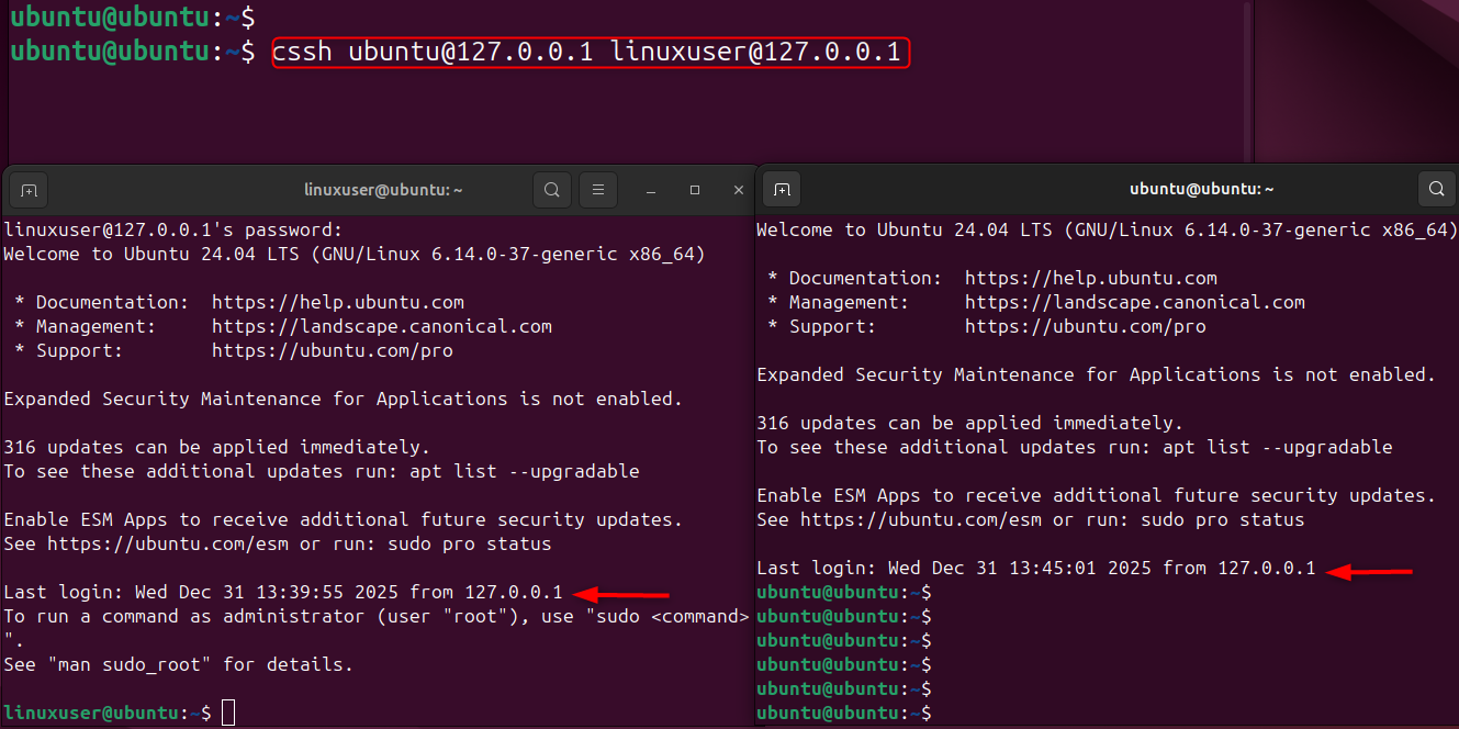 cssh user@server1 user@server2