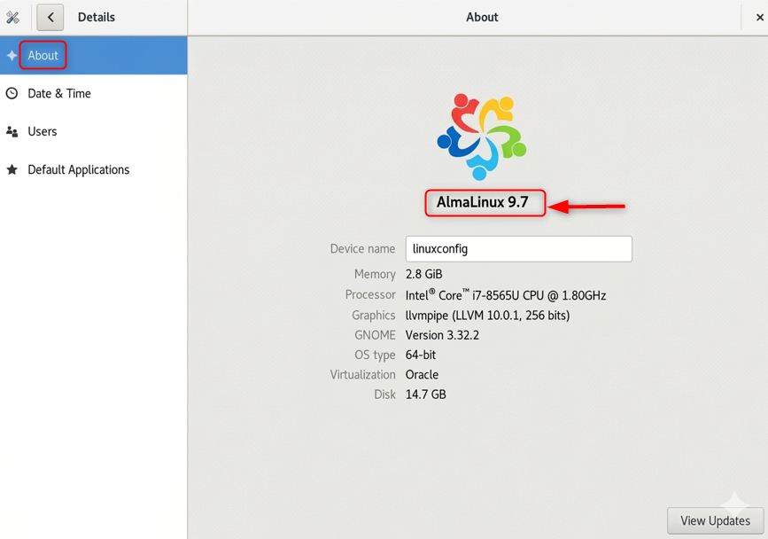 AlmaLinux version using GUI
