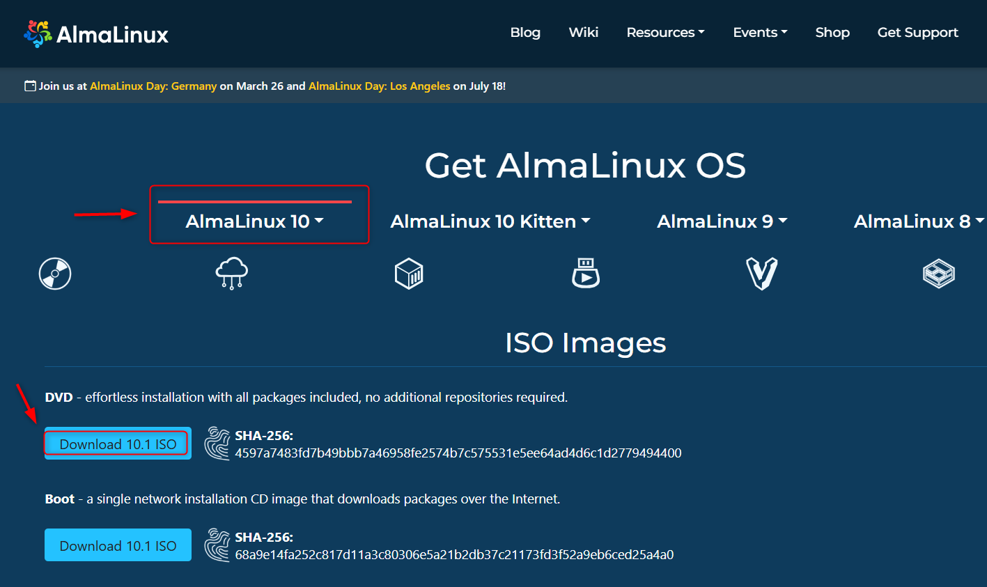 Download AlmaLinux 10 iso image