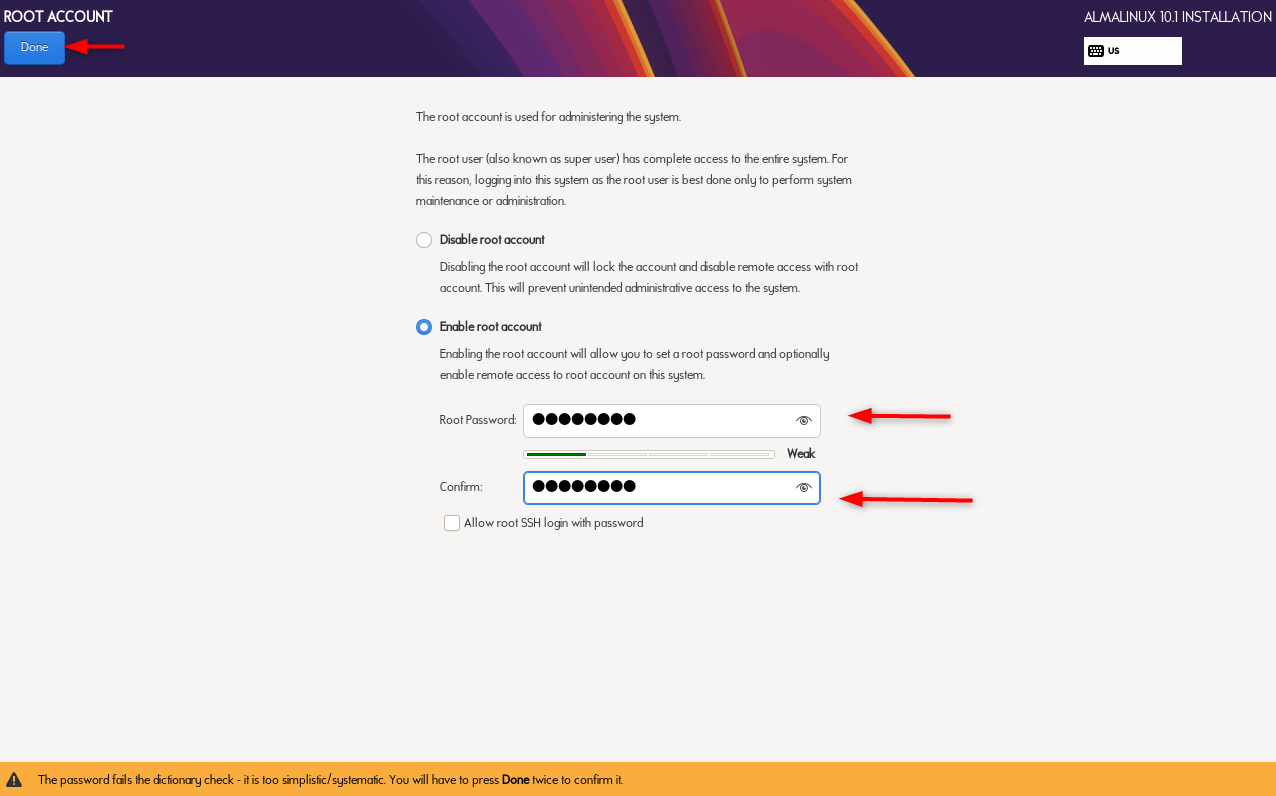 choose root password