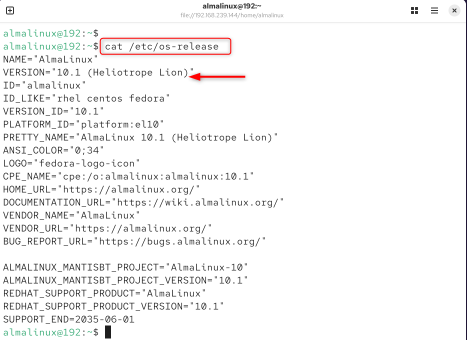 checking almalinux version