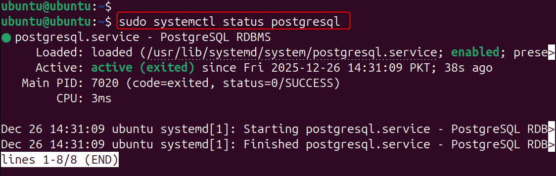 sudo systemctl status postgresql