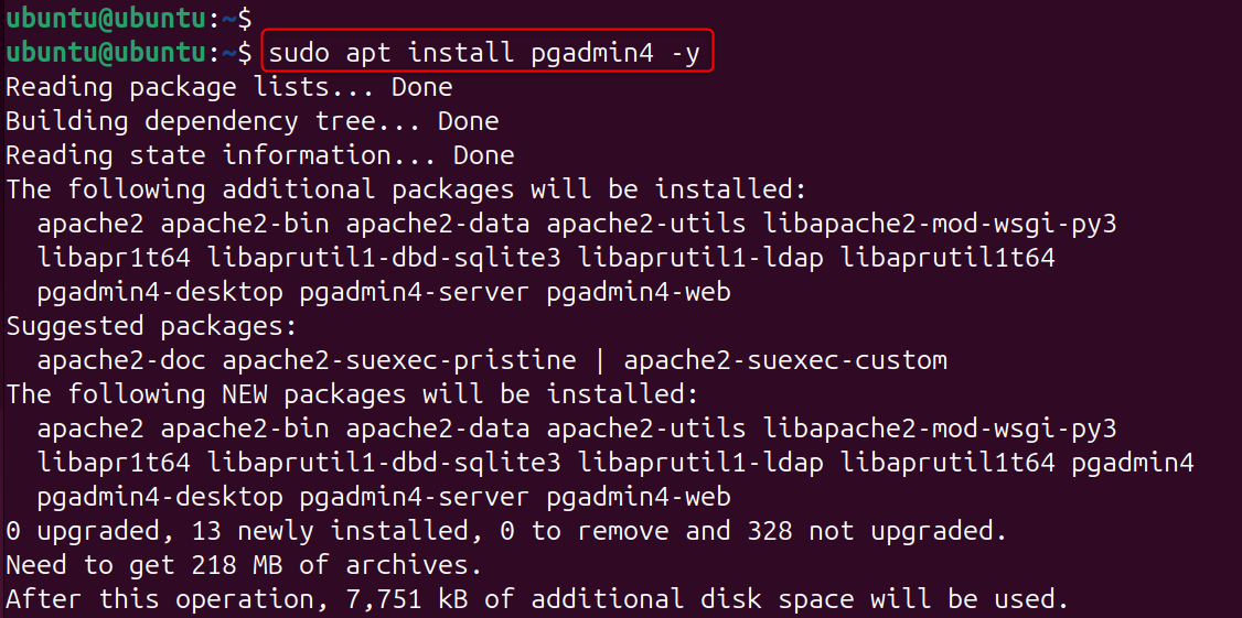 sudo apt install pgadmin4 -y