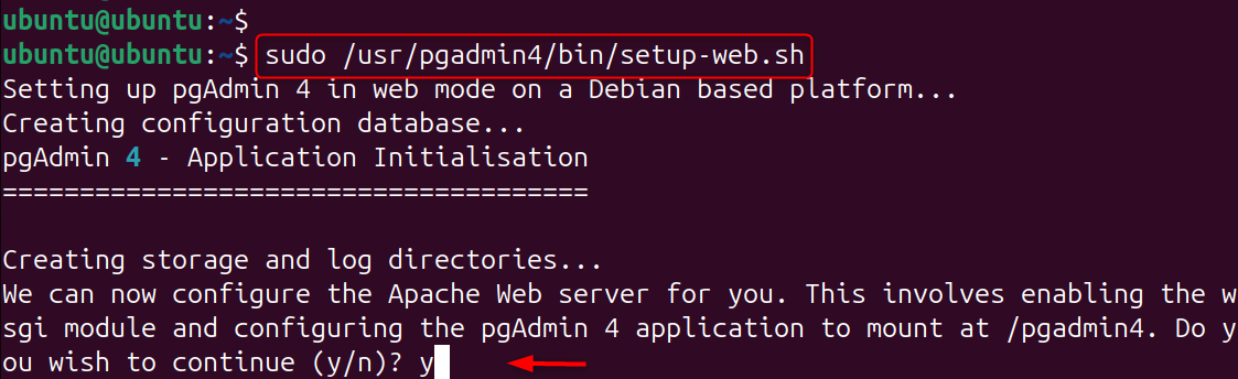sudo /usr/pgadmin4/bin/setup-web.sh