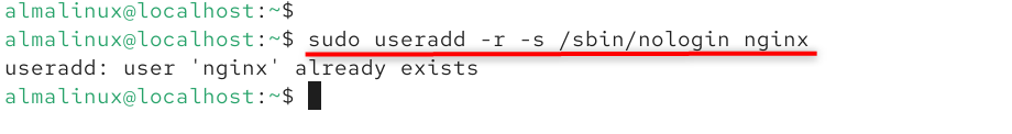 sudo useradd -r -s /sbin/nologin nginx