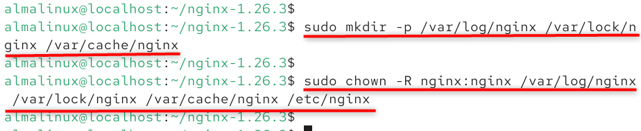 make directories and set permission for nginx