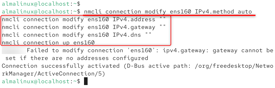 nmcli connection modify  dhcp