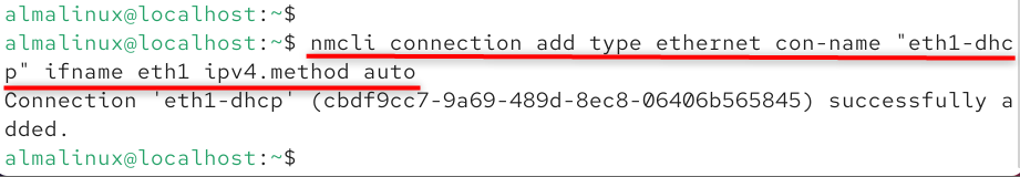 nmcli connection add type ethernet con-name 