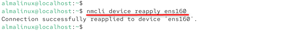 nmcli device reapply ens160