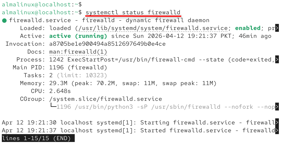 systemctl status firewalld