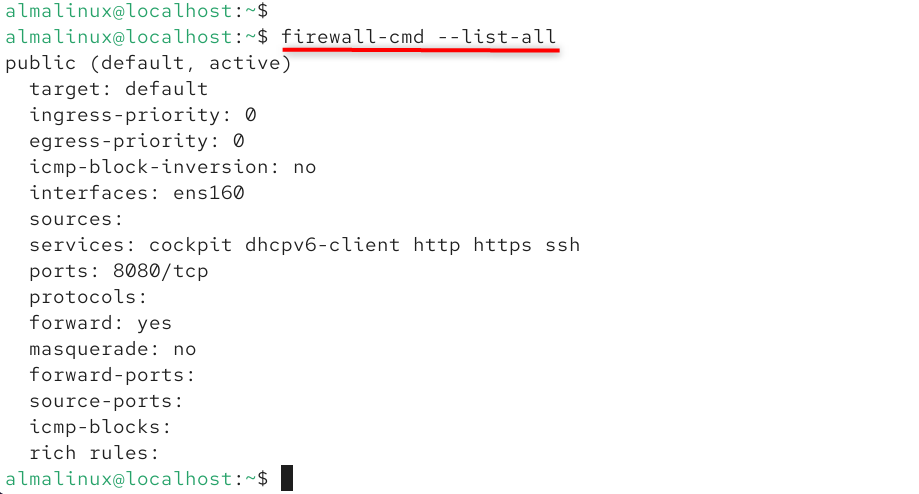 firewall-cmd --list-all