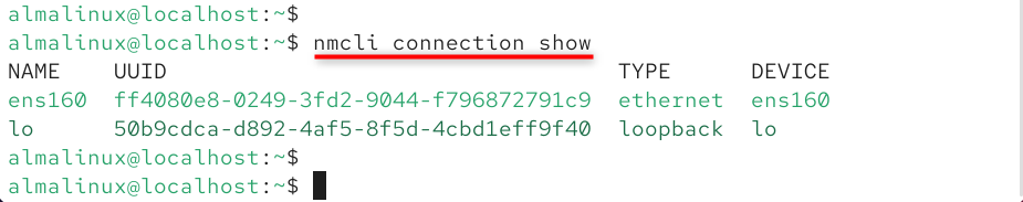 nmcli connection show