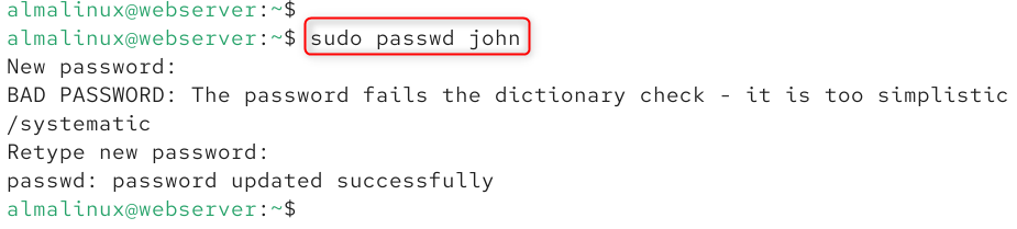 sudo passwd john
