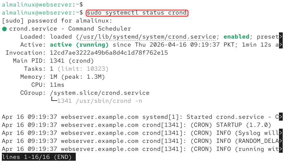 sudo systemctl status crond