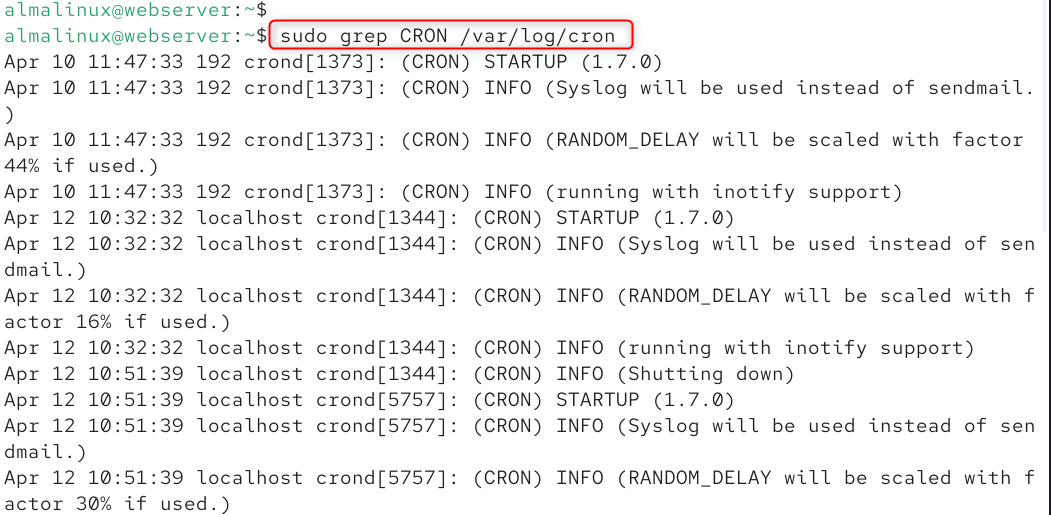 sudo grep CRON /var/log/cron